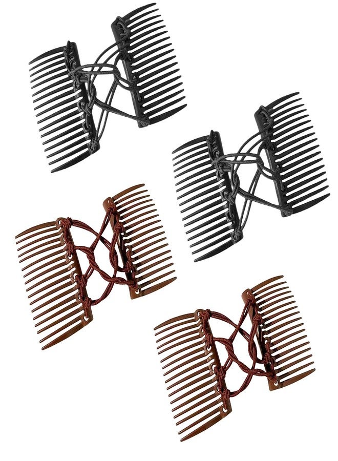 LINYUEARUI 4pcs adjustable elastic wrinkle free double comb hair clip, wrinkle free hair clip, vintage hair bundle maker, suitable for curly thick ponytails (black, brown) - Image 1